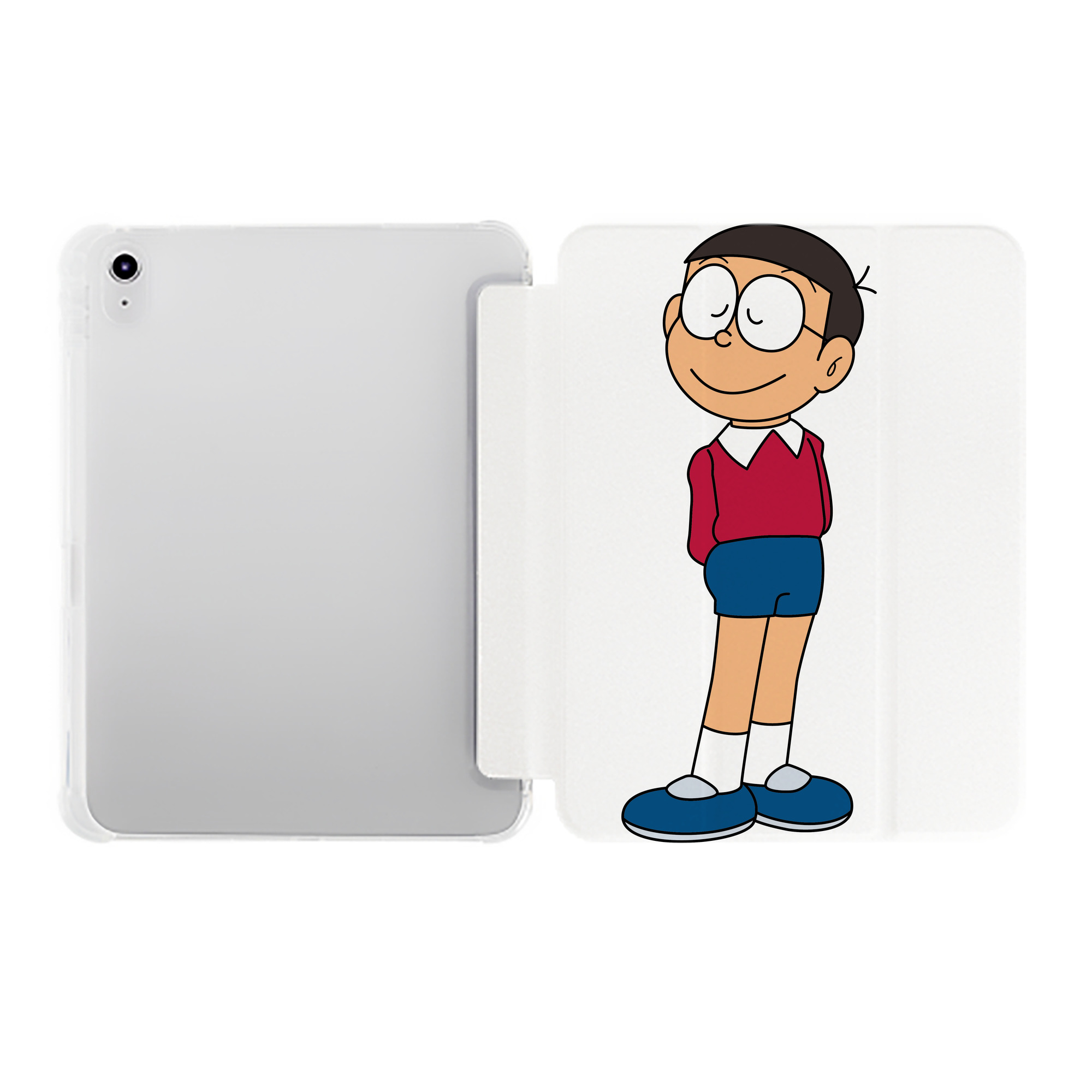 （画像用） ドラえもん 野比 のび太 Doraemon Nobita Nobi IPad ケース ペン収納付き 三つ折りスタンド PUレザー×シリコン 対応機種9.5/10.5/10.9インチ